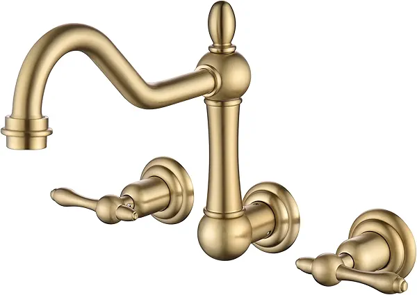 sumerain Vintage Wall Mount Tub Faucet, 8 Inches Center 3 Hole Bathtub Filler Brushed Gold