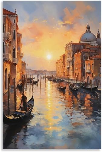 Arte de pared, hermoso atardecer en Venecia, impresión interior, póster de pintura decorativa, pintura de obras de arte, arte de pared, impresiones