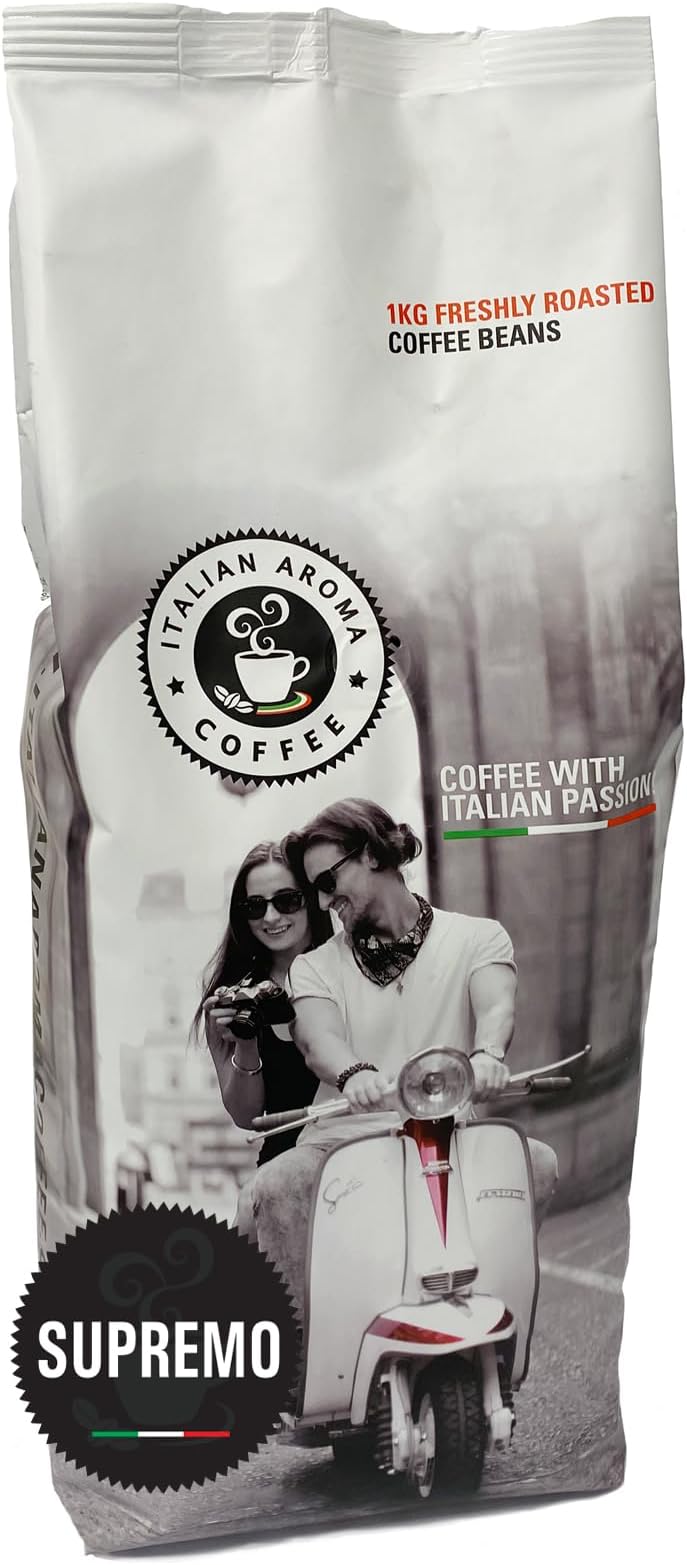 1KG - Whole Coffee Beans - SUPREMO - Silky and Luxurious - Traditional Italian Coffee Flavour