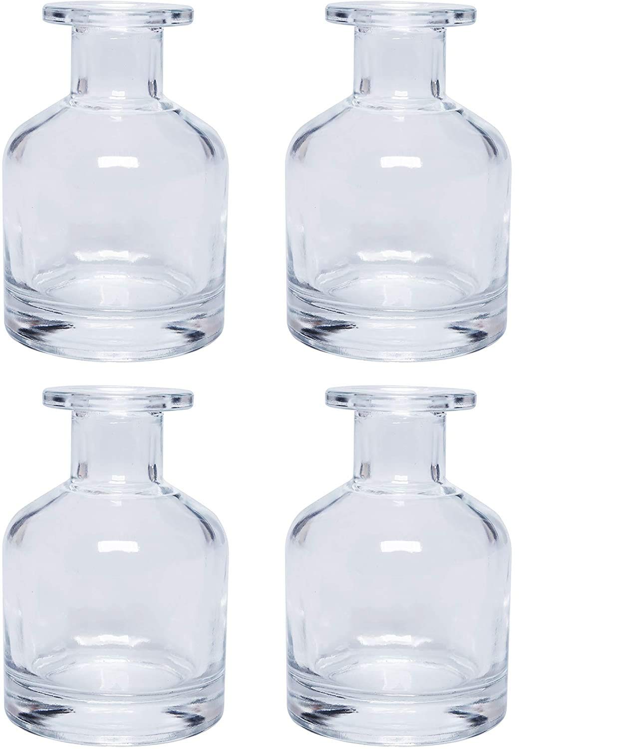 Hosley Set of 4 Glass Clear Bottles- 3.8 Inch High. Ideal Farmhouse Gift for Wedding, Party, Use with Essential Oils, Replacement Diffusers & Reed Sticks, DIY, Crafts, Spa