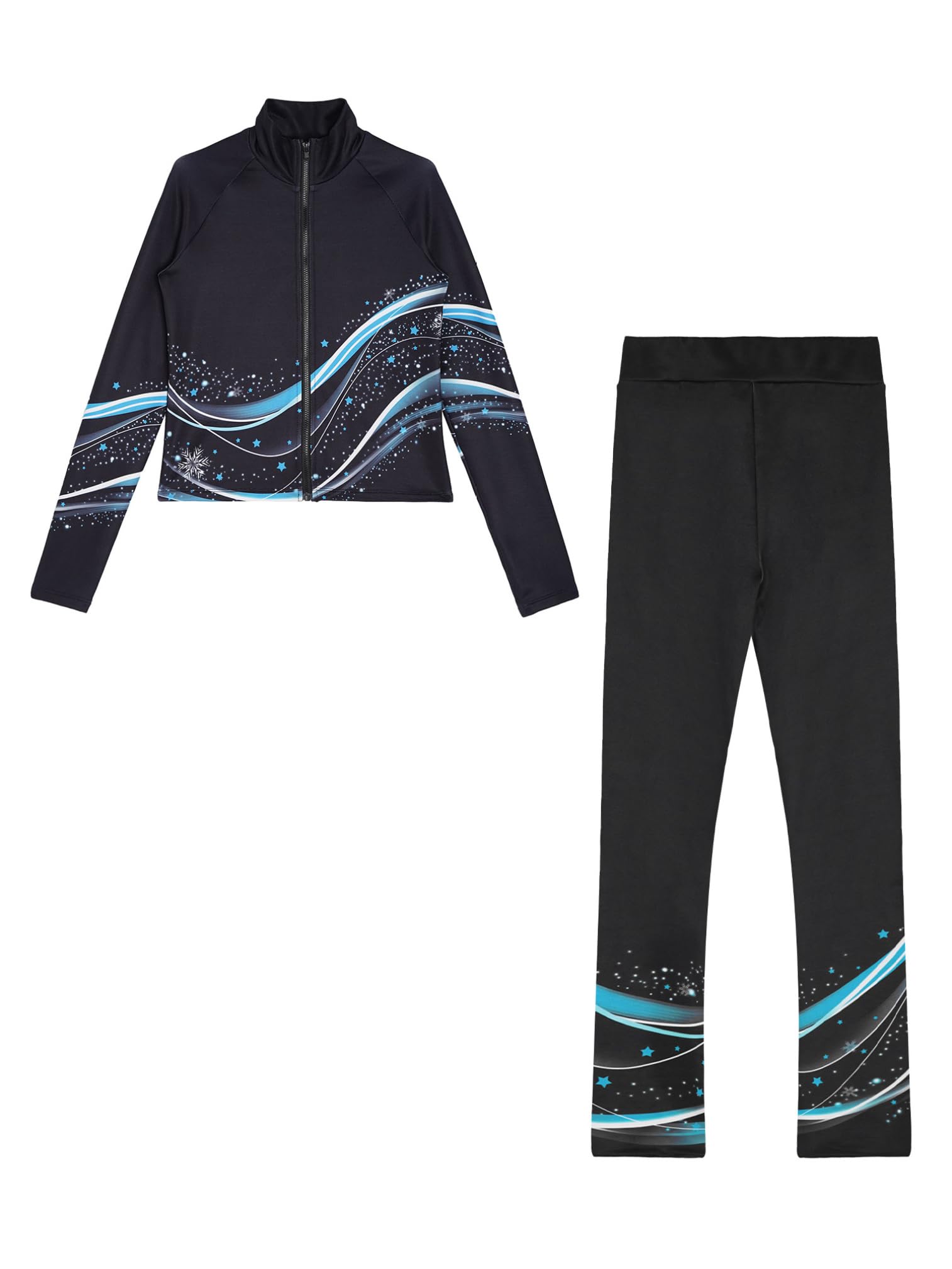 ranrann Ensemble Patinage Artistique Fille Veste Chaud Polaire avec Pantalon Collant Legging Tenue Patinage sur Glace Sport A Bleu 13-14 ans
