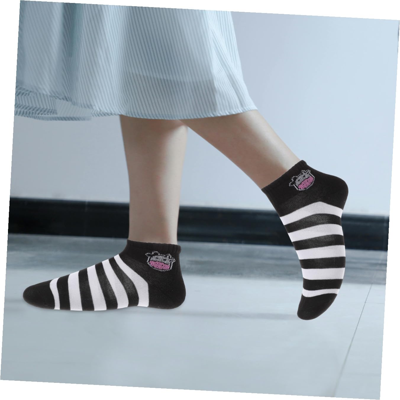 VANZACK 5 Pares Calcetines Cortos Mujer de Algodón Transpirable con Estampado de Vaca Diseño Divertido para y Verano Calcetines Tobilleros Cómodos y