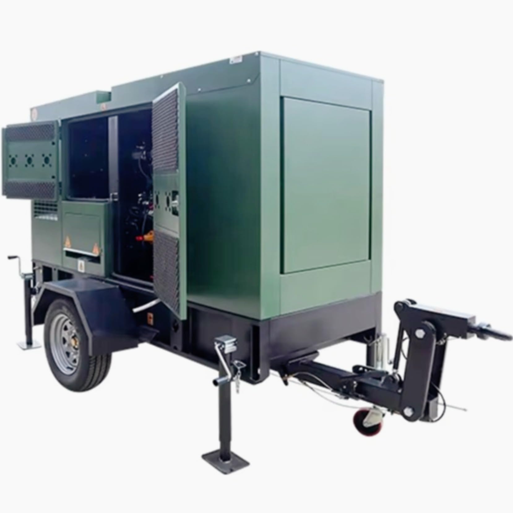 Generador de respaldo cerrado con caja de dosel estacionaria de 50 kW-500 kW | Las puertas de acceso exterior con cerradura protegen el bloque interno de múltiples cilindros de daños climáticos.