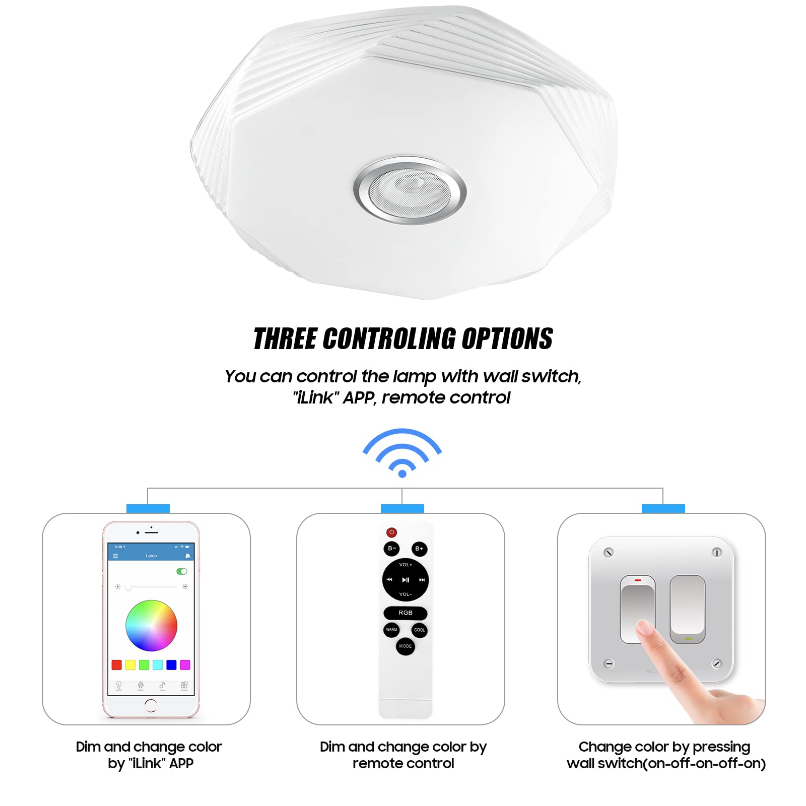 48W Lámpara Led Techo con Altavoz Bluetooth, Ø39cm RGB Plafón Led Techo regulable con Mando a Distancia y APP, Plafón Musical LED para Dormitorios, Habitaciones Infantiles, Salones