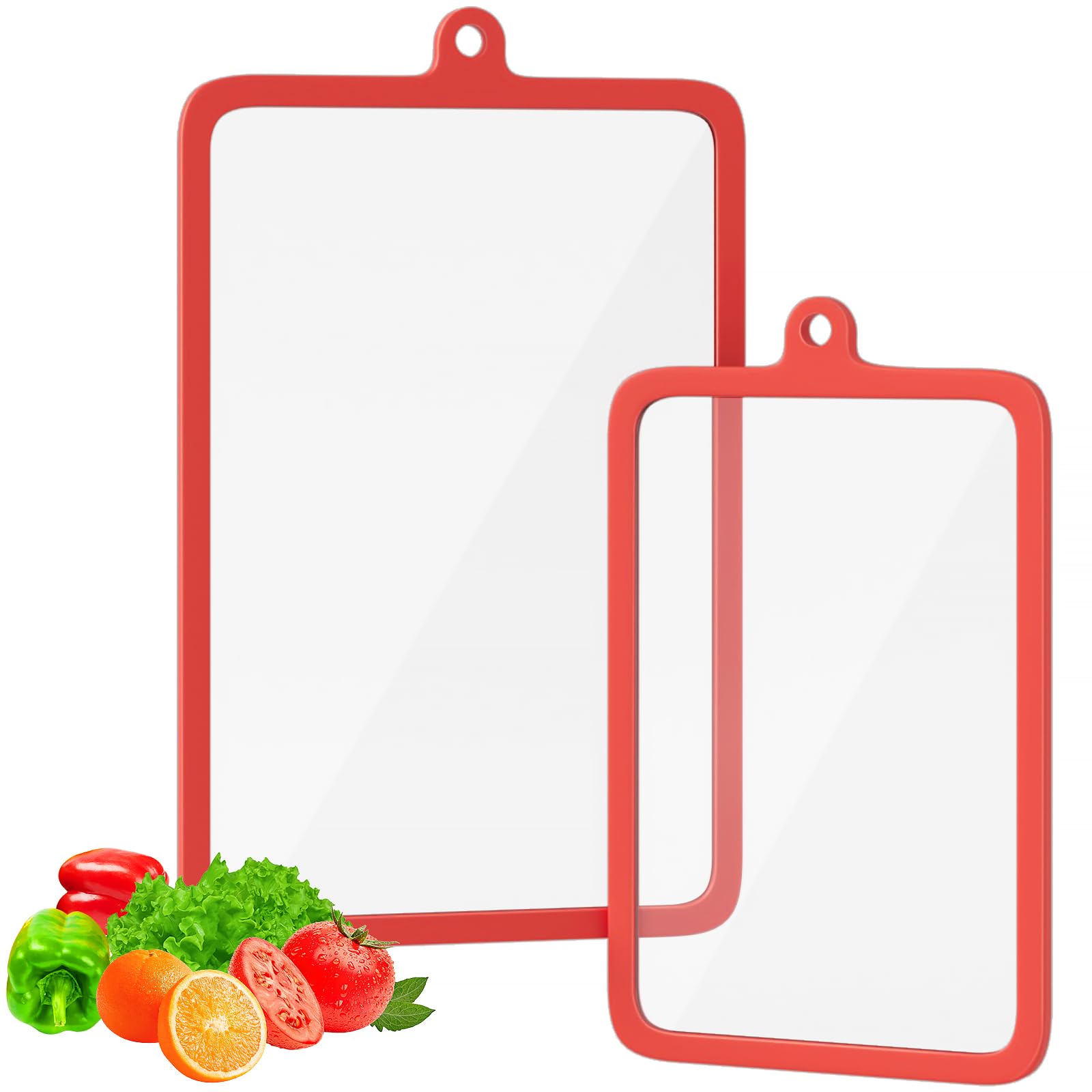 Freshmage 2Pcs Tempered Glass Cutting Boards for Kitchen, Glass Cutting Board Set (15"x10" & 12"x8") with Non-Slip Silicone Edges and Hanging Hole,