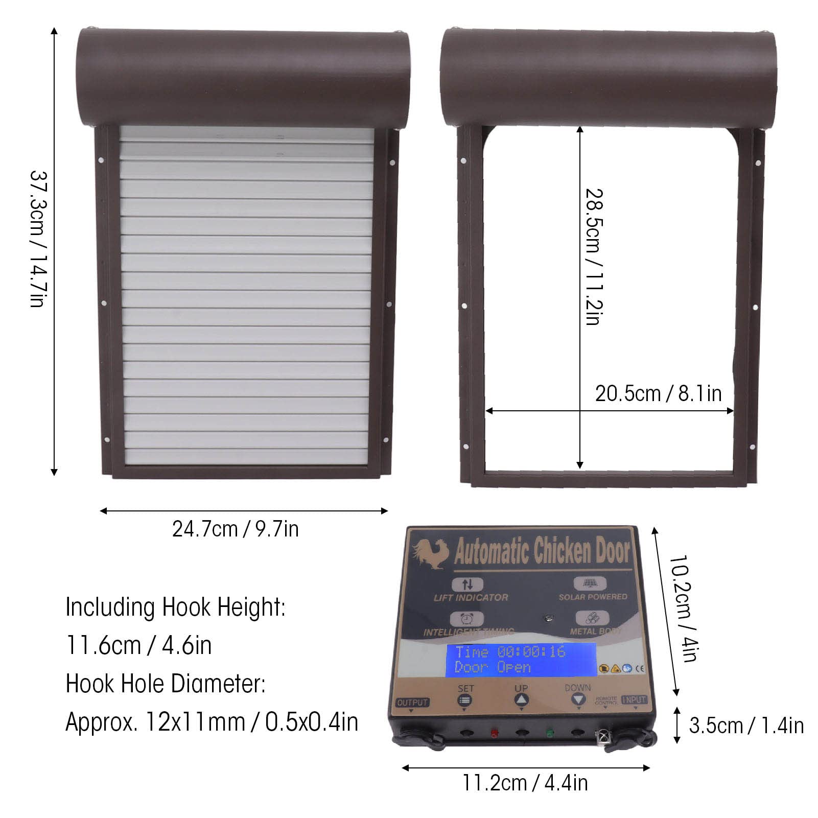 Porta Automatica per Pollaio, Auto Ad Energia Solare RC 3 in 1 Apriporta per Galline con Sensore di Luce, Timer, Telecomando per Pollo, Anatra, Oca (Marrone)