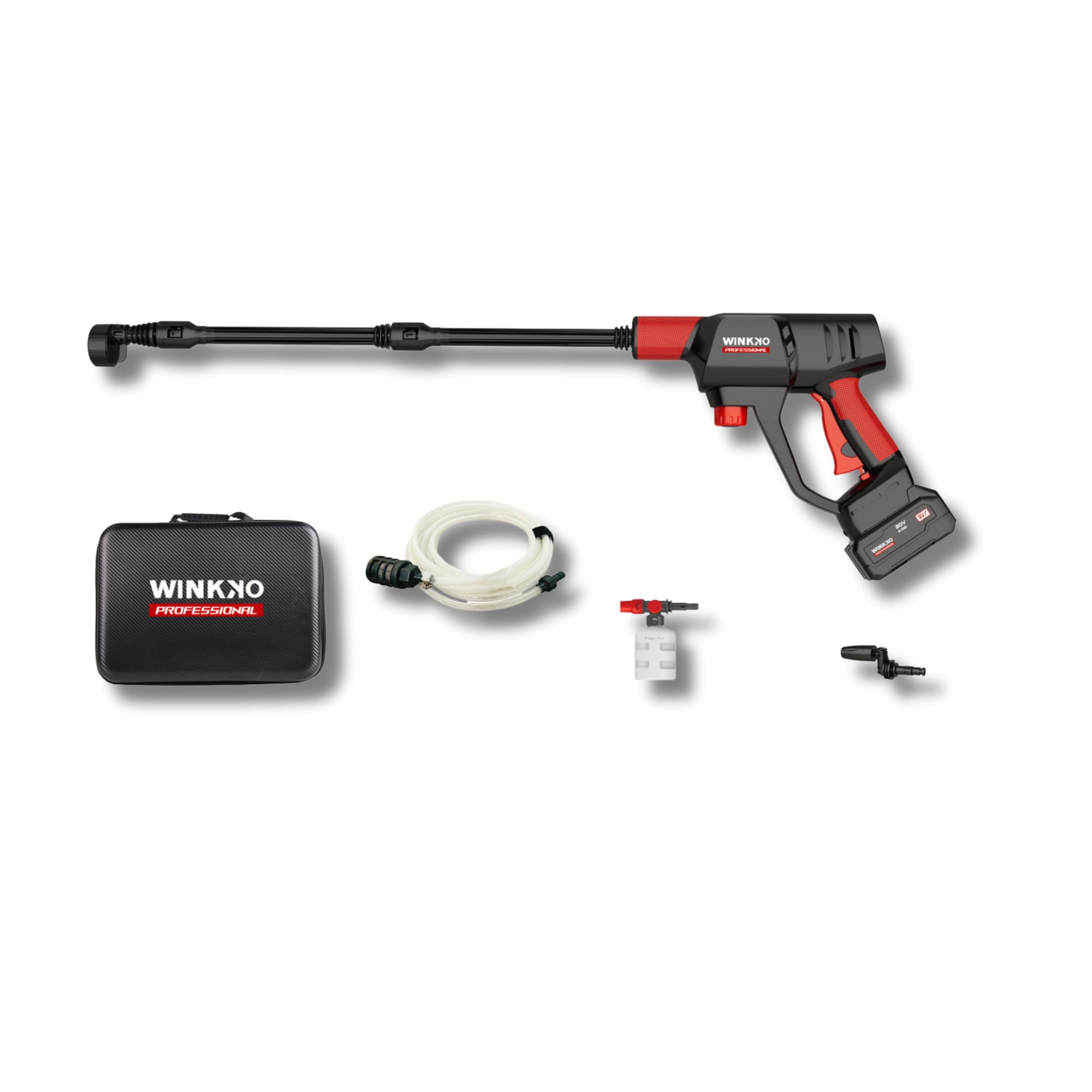 Pistola Lavadora a Presión Inalámbrica 20V Brushless con 2 Baterías 4.0Ah Pantalla LCD Boquilla 6 en 1 Manguera Bote para Jabón