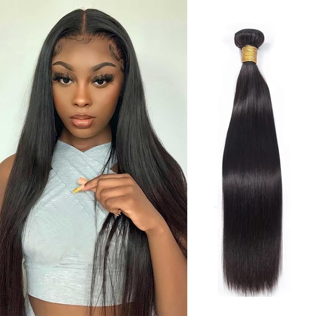 Human Hair Bundles 18 Inch 10A Brazilian Straight Bundles Human Hair 100% Unprocessed Virgin Weave 1 Bundles Double Weft Hair Bundles Natural Color