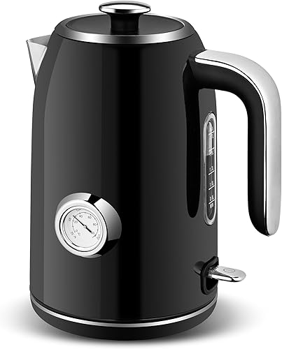 PUKOMC Electric Kettle, 1.7L Stainless Steel Tea Kettle with Temperature Gauge, 1500W Water Boiler with LED Light, BPA-Free, Auto Shut-Off and