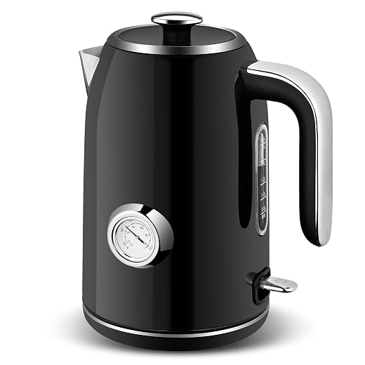 SULIVES Electric Kettle, 1.7L Stainless Steel Tea Kettle with Temperature Gauge, 1500W Water Boiler with LED Light, BPA-Free, Auto Shut-Off and Boil-Dry Protection