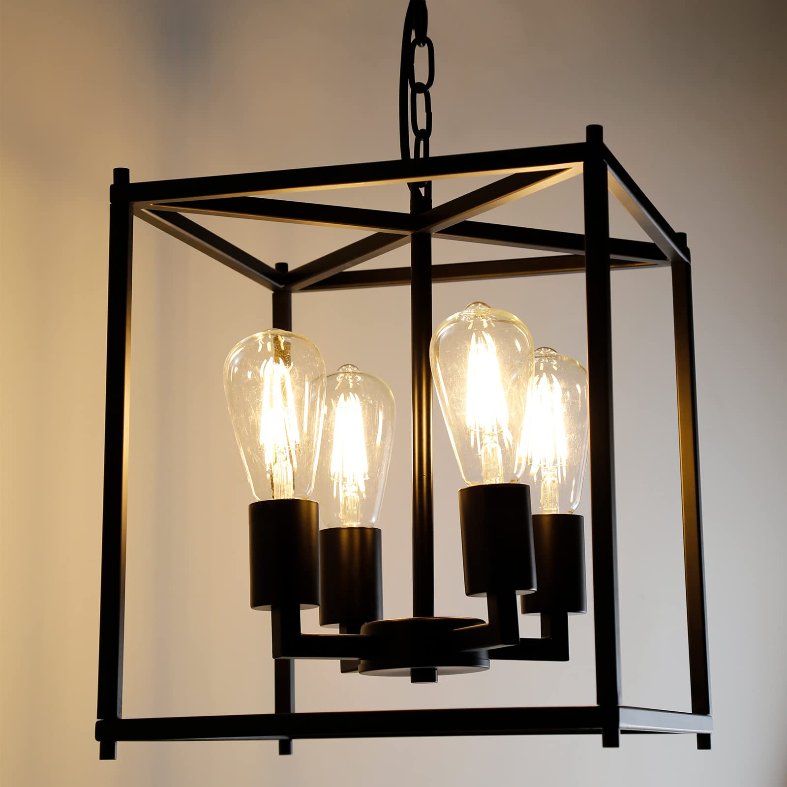 Photo 1 of TELAFLY 4-Light Farmhouse Chandelier Light Fixtures,Industrial Rustic Black Metal Cage Hanging Pendant Lighting E26 Base Lights for Kitchen Island Dining Room Foyer Entry