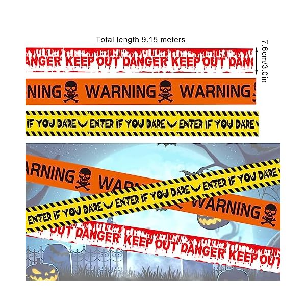 3 Rolls Halloween Fright Tape Halloween Warning Tape Caution Tape Yellow Barrier Tape Hazard Tape Keep Out Tape Enter If You Dare Prop Haunted Horror Tape Scare Decoration for Outdoor Bat Zombie Party