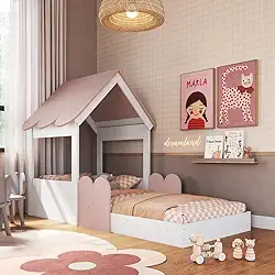 Cama Montessoriana Infantil Casa Solteiro Branco/rosa - Completa Móveis