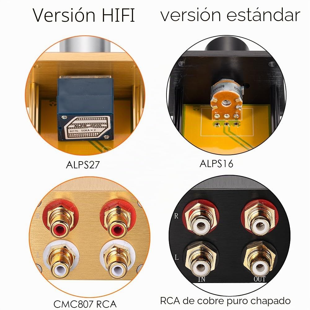 Nobsound High Precision Preamp Volume Controller VOL Control Hi-Fi Preamplifier ALPS (RCA & HiFi), color plateado