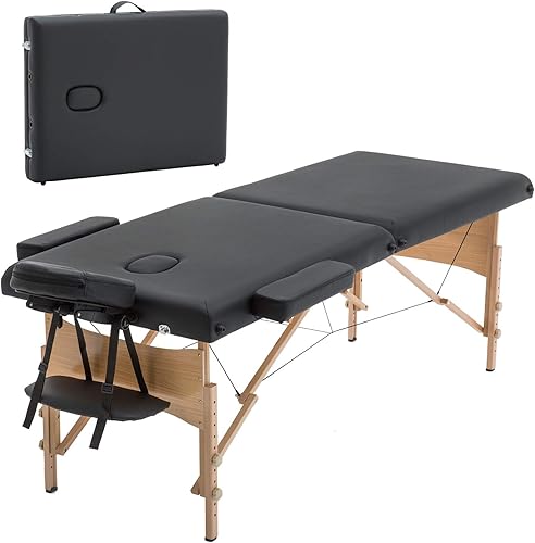 Mesa de masaje, 2 camas de masaje dobladas 73 pulgadas de largo 28 pulgadas de ancho, cama de pestañas portátil de masaje, altura ajustable, salón