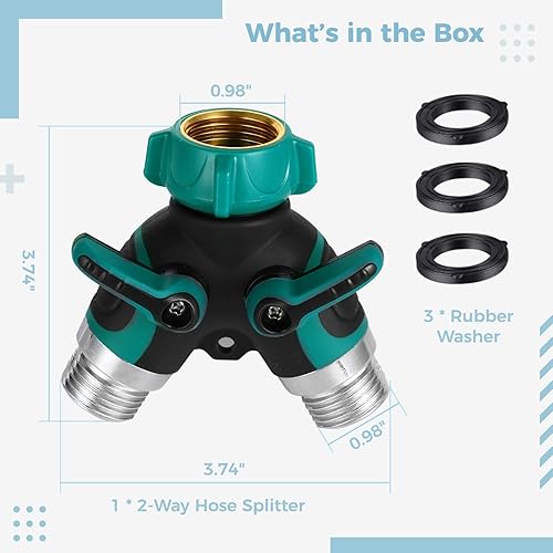 Miniatura 5 de Homaisson Divisor de manguera de jardín de 2 vías, conector Y de grifo de agua de 34 pulgadas con 3 arandelas a prueba de fugas, divisor de manguera