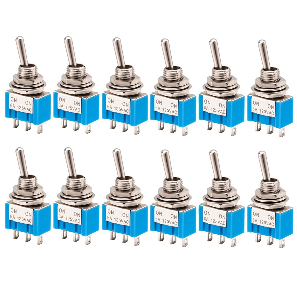 Gebildet 12 Piezas SPST Mini Interruptor de Palanca, 3 Pines, 2 Posiciones, Interruptor Miniatura de ON/ON, 6A/125V CA, 3A/250V CA, para DIY Tablero de Automóvil Equipos Electrónicos
