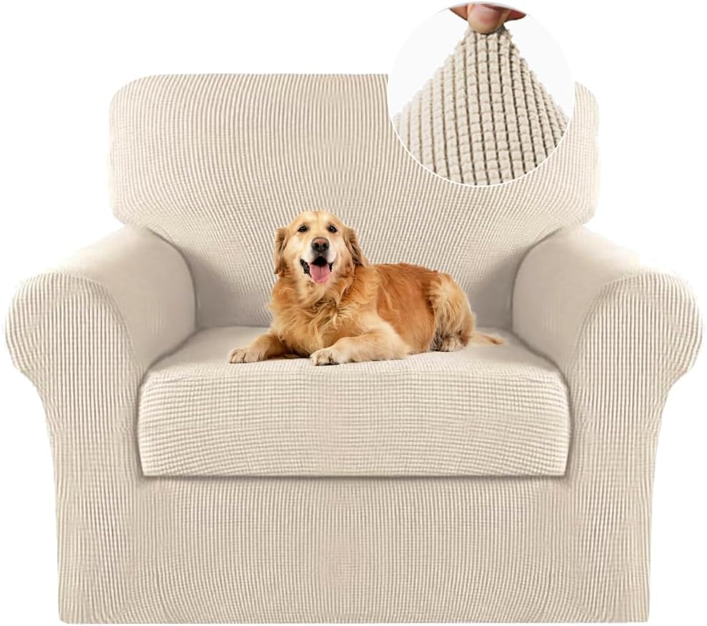 Turquoize 2 Piece Chair Covers for Living Room Armchair Cover Armchair Slipcovers with Arms Feature Thick Jacquard Fabric (Chair,Biscotti Beige) Armchair Biscotti Beige