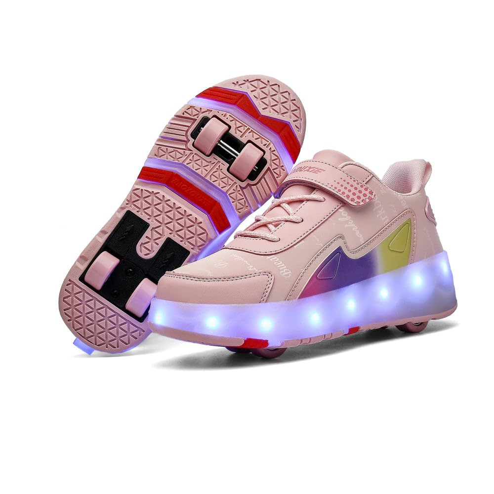 Sneaker per Bambini,Scarpe da Skateboard a Due Ruote,Luce a Cambio Colore Regolabile,Ricarica USB,universali per Ragazzi e Ragazze,Nero Rosa Oro Argento 27–40 EU
