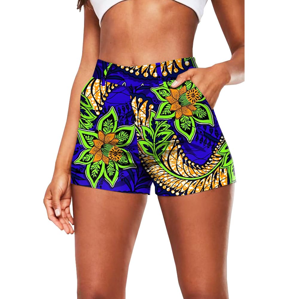 private afripride African Print Shorts Summer Fashion Casual Sexy Short Cotton Plus Size Slim Fit High Waist Ankara Dashiki, 518, M