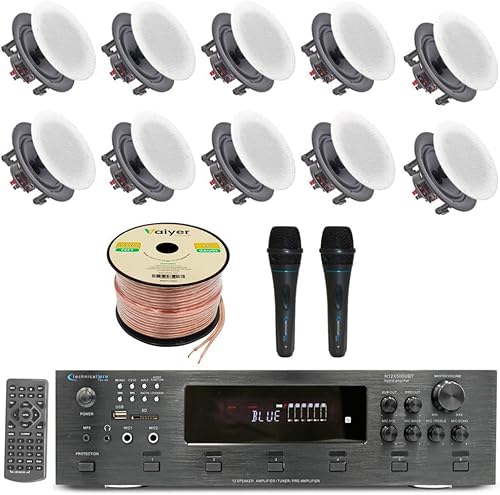 Kit de sistema de audio para el hogar, amplificador Bluetooth de 6 canales de 6000 W con 10 unidades de altavoces de pared sin marco de 6.5 pulgadas