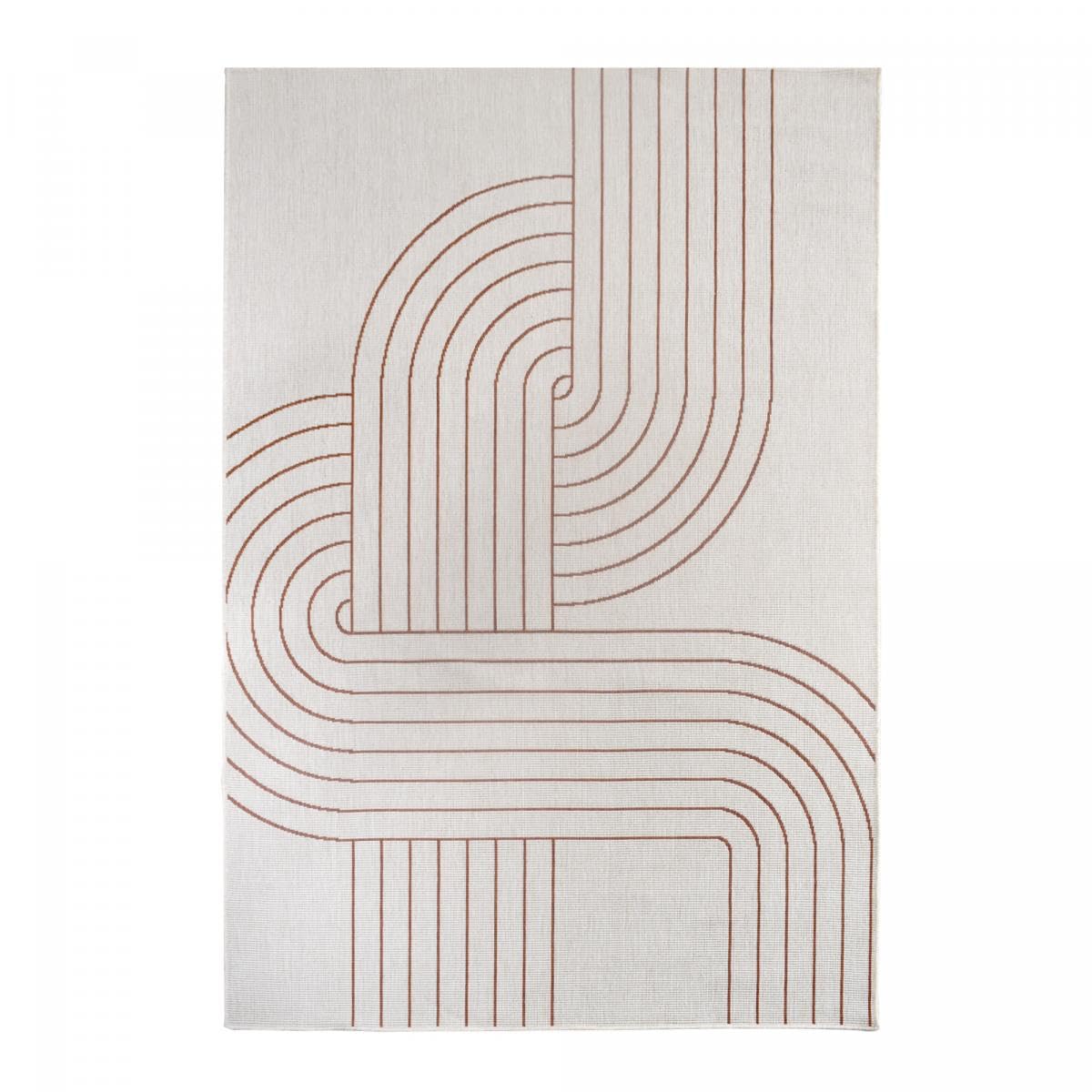 Tapis Exterieur 160 X 230 Cm, Terracota Et Écru Motif Géométrique Graphique, Kilim Tissé Belgique, Idéal Terrasse Jardin Balcon, 12056