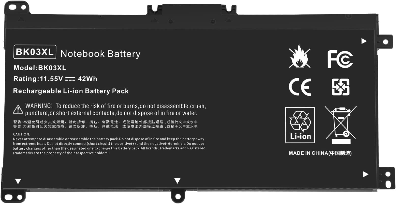 ARyeeBK03XL Battery Compatible with HP Pavilion x360 Convertible PC 14 14m Series X360 14-BA000 14-BA100 14m-ba000 14m-ba100 Series, Replacement for BK03XL BK03041XL BKO3XL TPN-W125(11.55V 42) WhWh)