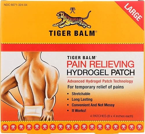 Tiger Balm Parche grande para aliviar el dolor, 4 x 8 pulgadas, paquete de 4 – Parche para aliviar el dolor – Para el alivio temporal de dolores
