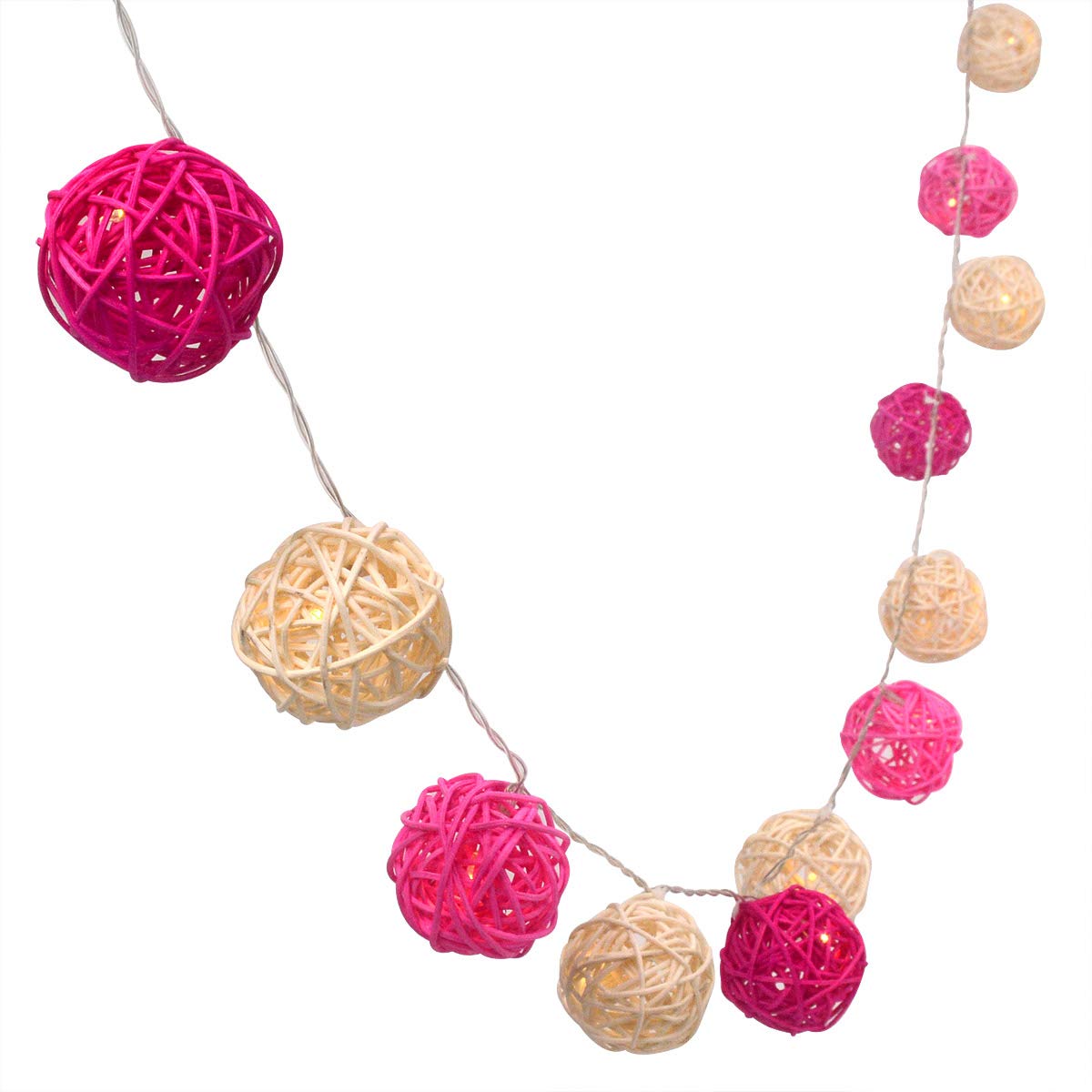 Gardeningwill Pink White 3M 30Led Battery Operated Rattan Ball Led String Fairy Light