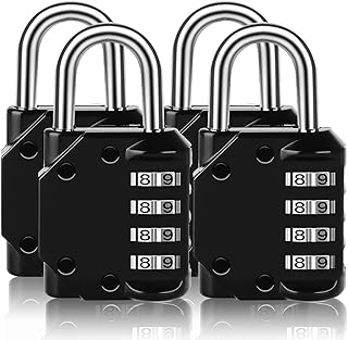Vervida Combination Lock Resettable, 4 Pack 4 Digit Outdoor Waterproof Combo Padlock for School Gym Locker, Sports Locker, Fence, Toolbox, Gate, Hasp Storage (Black)
