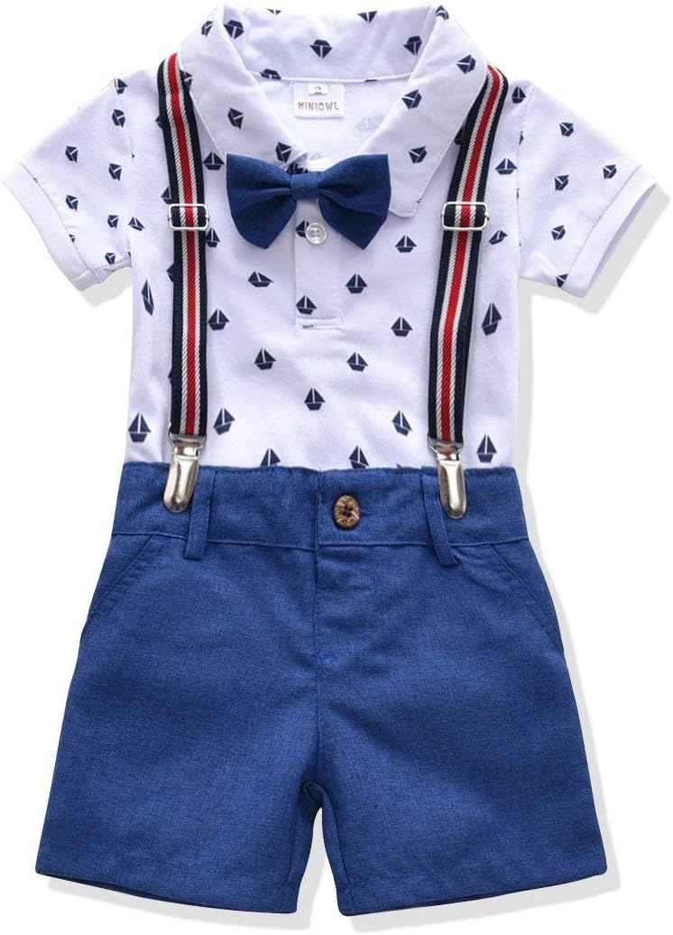 Toddler Boys Clothing Set Gentleman Outfit Bowtie Polo Shirt Bid Pants Overalls
