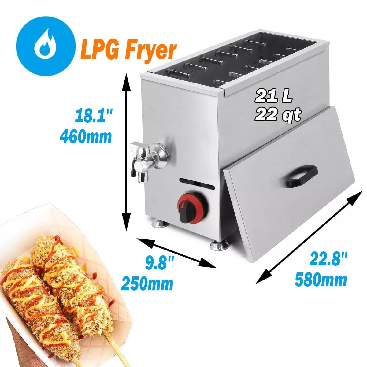 Freidora comercial para perros de maíz – Freidora profunda de 21 L para perros calientes, palitos de queso, gas GLP, cocina, restaurante, cafetería, cantina, uso doméstico
