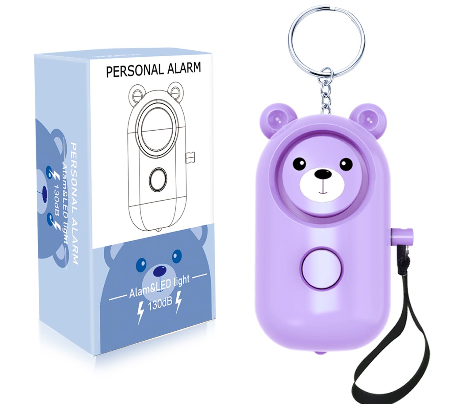 Personal Alarm Keychain - 130dB Safety Self Defense for Women Girl Kids Elderly, Multi-Function with LED Light, Cute Portable Security Safe Sound Siren (Purple)