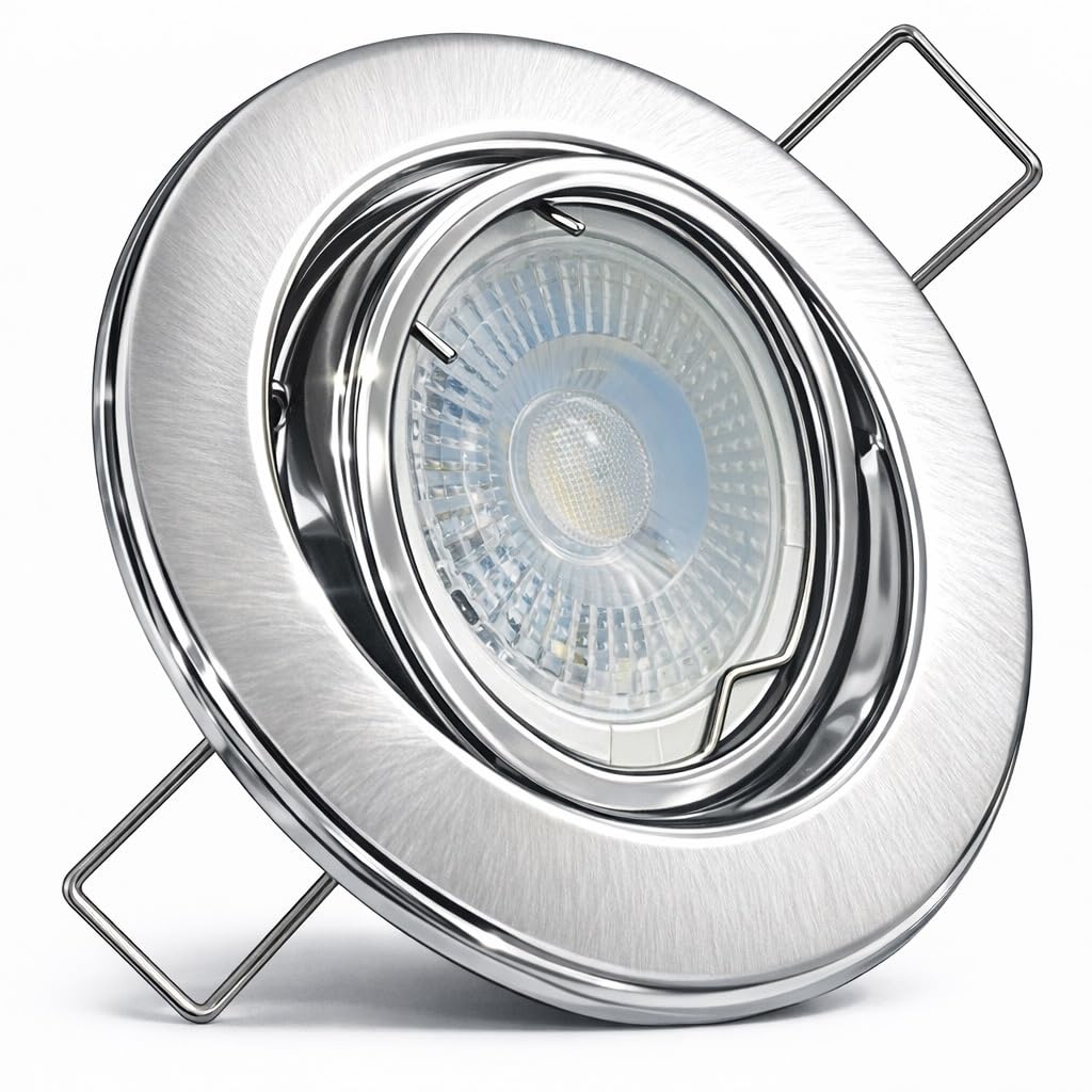 LED Einbaustrahler Set 12V schwenkbar – 5er Set mit je 120 cm Kabel & AMP-Stecksystem – 5W MR16 Spot inkl. Trafo, IP20, 400 Lumen, 55 mm Einbautiefe – LED Deckenstrahler für Wohnbereiche, Küche & Flur
