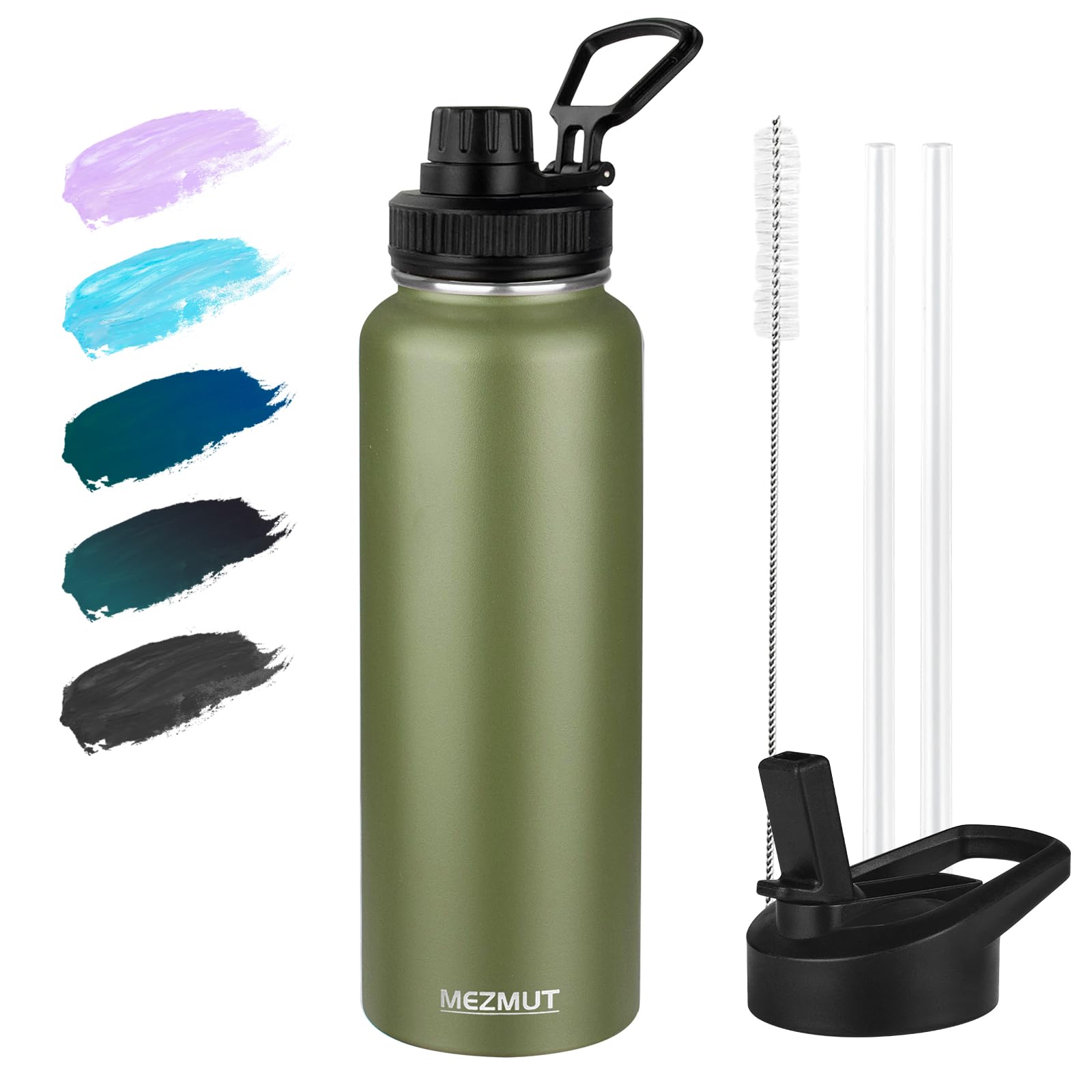 Amazon.com: MEZMUT Insulated Water Bottle with Straw&2 Lids 40oz