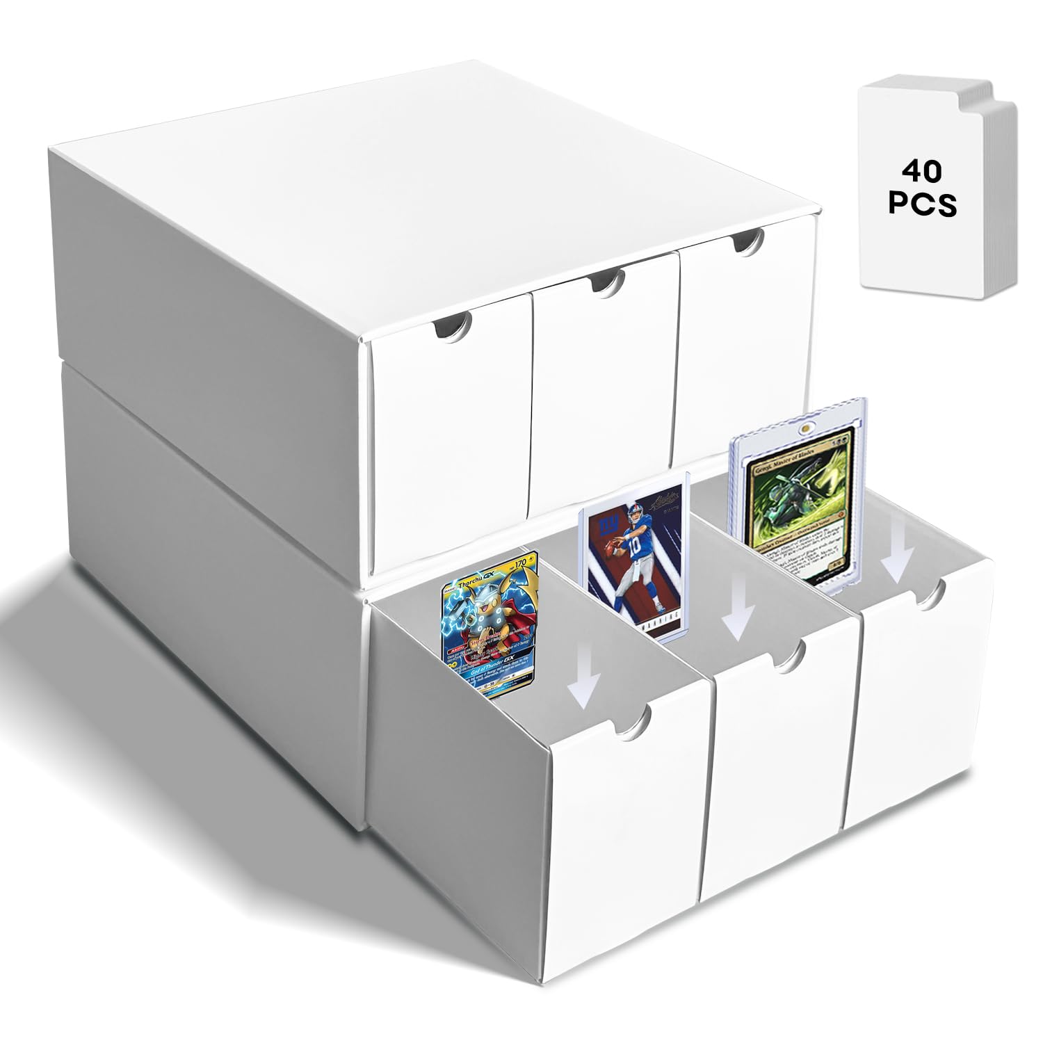 Amazon.com: Fageverld Trading Card Storage Box, Top Loaders Storage Box  with 40 Dividers, Cardboard Toploader Card Boxes for Sports Card, Baseball,  MTG, TCG, Playing Cards, 6 Drawer : Toys & Games