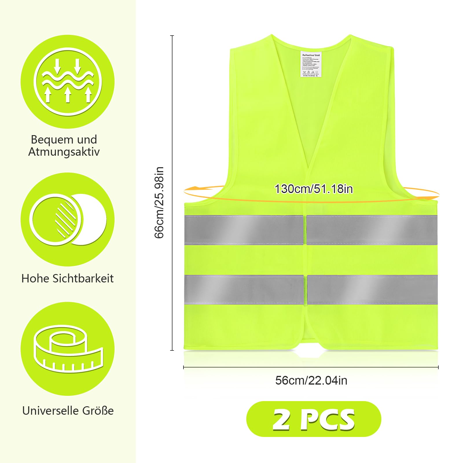 KEWUZY Chaleco Reflectante, 2 Piezas Chaleco de Seguridad, Chaleco de Alta Visibilidad para Conductores, Trabajadores, Amarillo