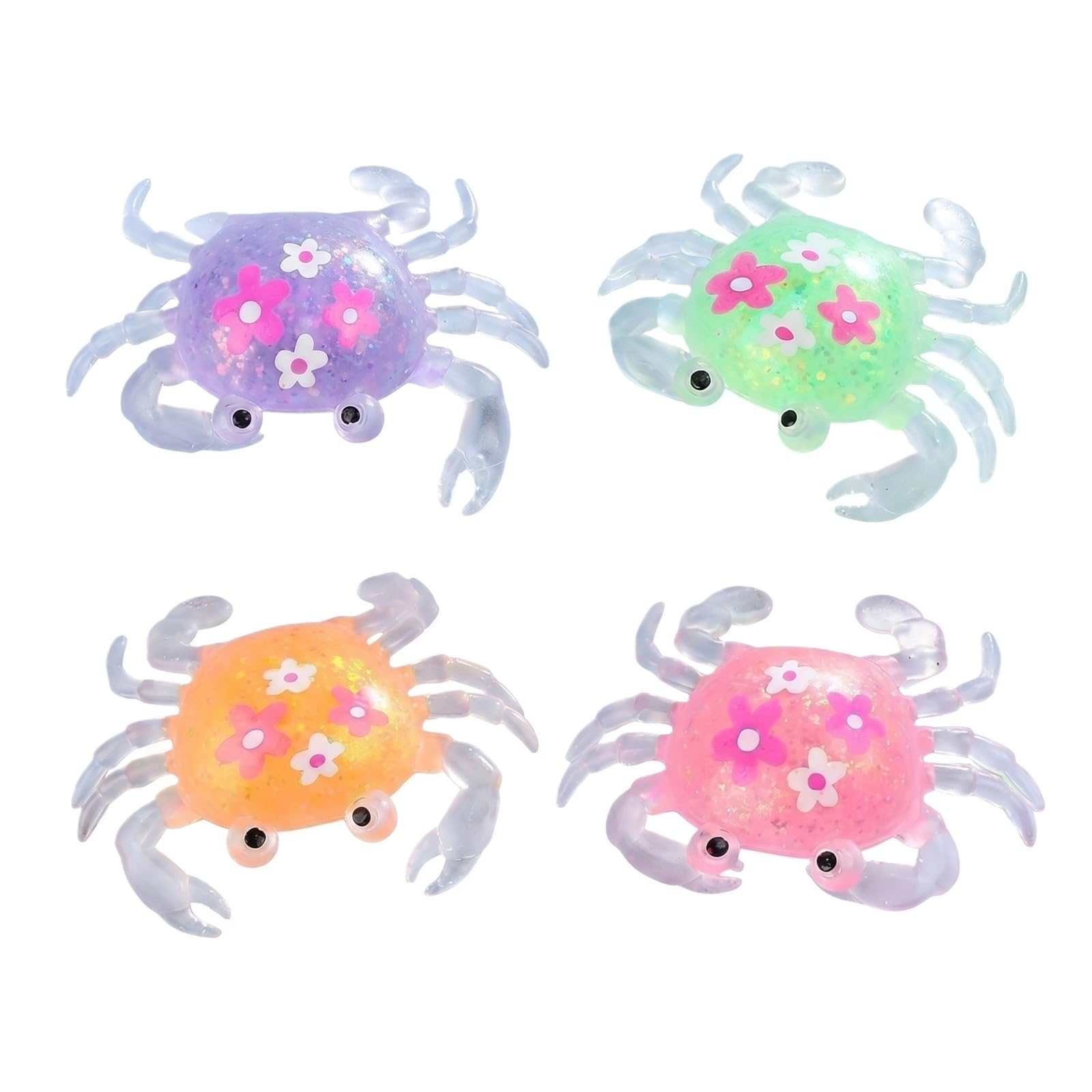 Squishy Crab Sugar Stress Balls Press Accessory for Children, Slow Rebound Squishy Crab Sensory Fidget Pieces, Glitter Crab Sugar Press Tension Ball Easter Basket Fillers (Pink) (A)