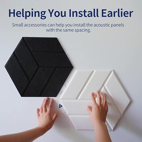 Miniatura 3 de Mollywell Paneles acústicos hexagonales con patrón tallado de alta densidad, decoración de pared autoadhesiva, absorción de sonido, paneles de pared