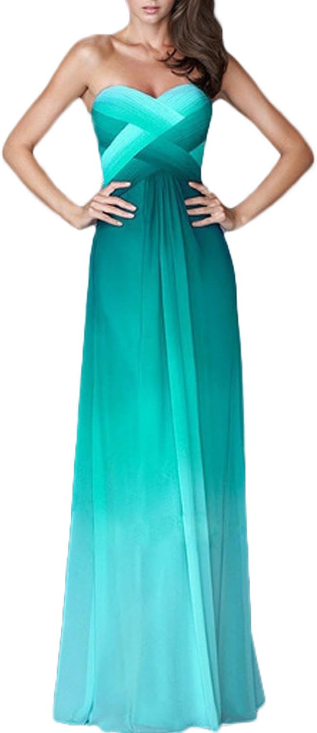 Women's Prom Dresses Sweetheart A line Chiffon Gradient Color Size 8 US Green