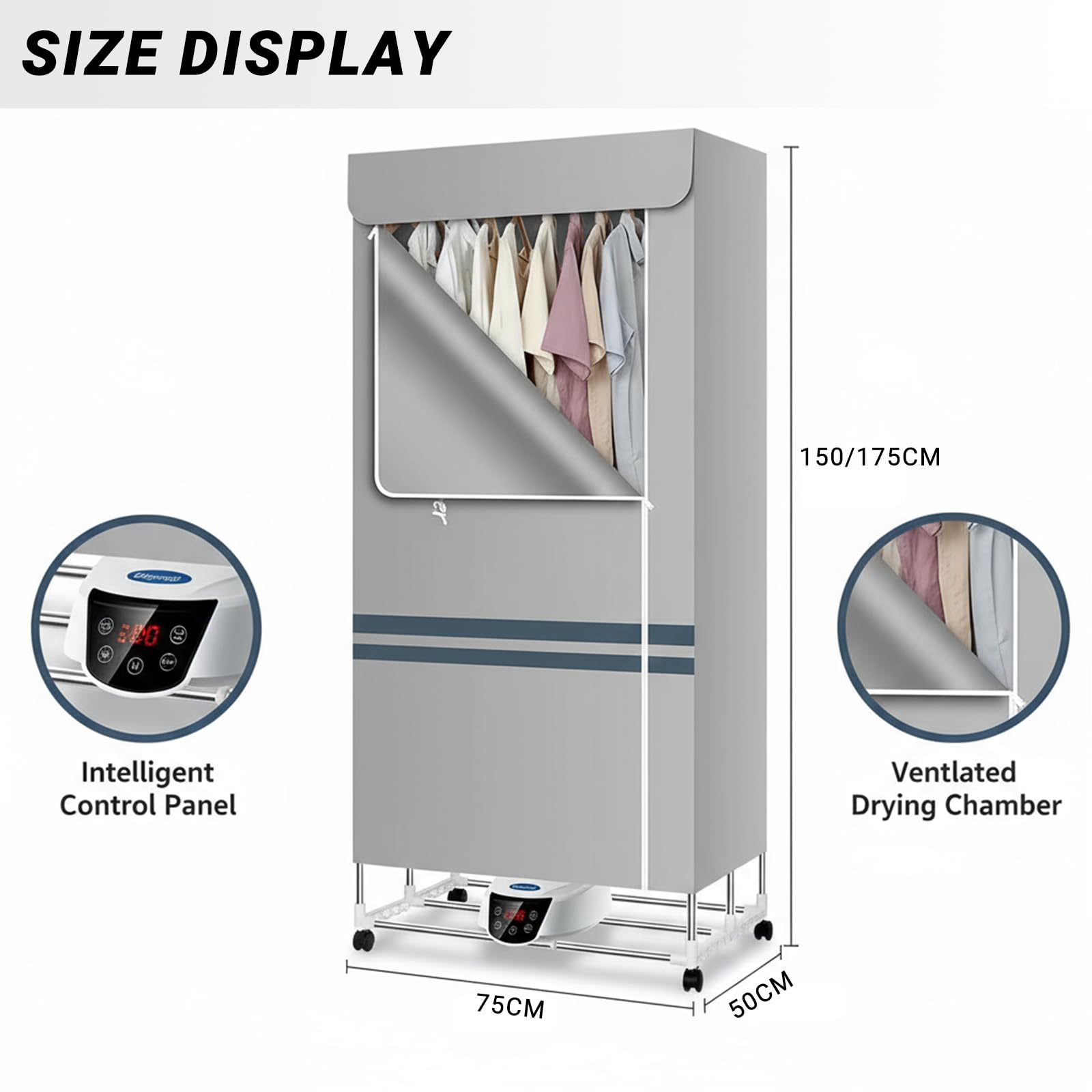 Stendibiancheria riscaldato Stendibiancheria pieghevole elettrico rack di essiccazione con coperchio interno risparmio energetico