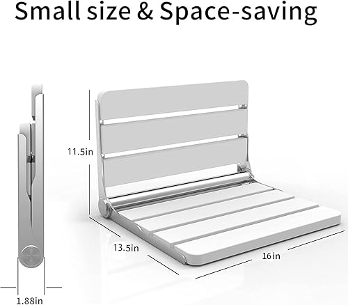 Miniatura 6 de Teak Wood Modern Folding Shower Seat Bench,Fold Down Shower Bench for Small Shower Space,Load of 440 lbs,Home Care Wall Mounted Wood Folding Shower