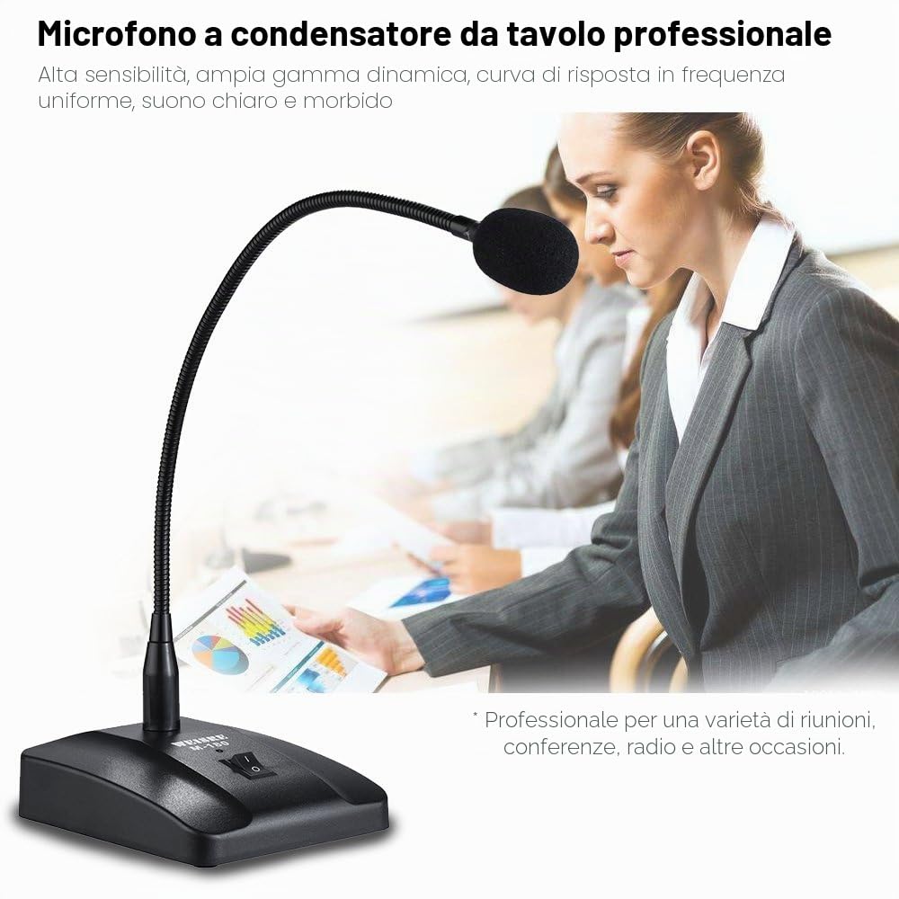 Btuty Microfono a Condensatore Cardioide Cablato con Cavo Staccabile da 3 m XLR a 1/4" per Conferenze e Trasmissioni