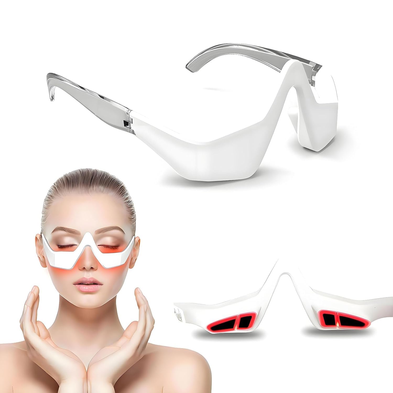 SEAHELTON Revital Eyes Red Light Glasses, Revitaleye Therapy Advanced Under-Eye Renewal Therapy,Revitaleyes Microcurrent Eye Beauty Device, Diminishes Dark Circles and Wrinkles, Universal size, White