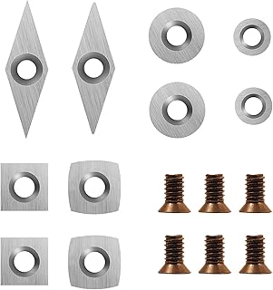 DEEFIINE 10Pcs Tungsten Carbide Cutters Inserts Set with 6pcs Screws for Woodturning Tools(Include 11mm Square, 11mm Square with Radius R50， 12mm and 8.9mm Round,30x10mm Diamond with sharp point)