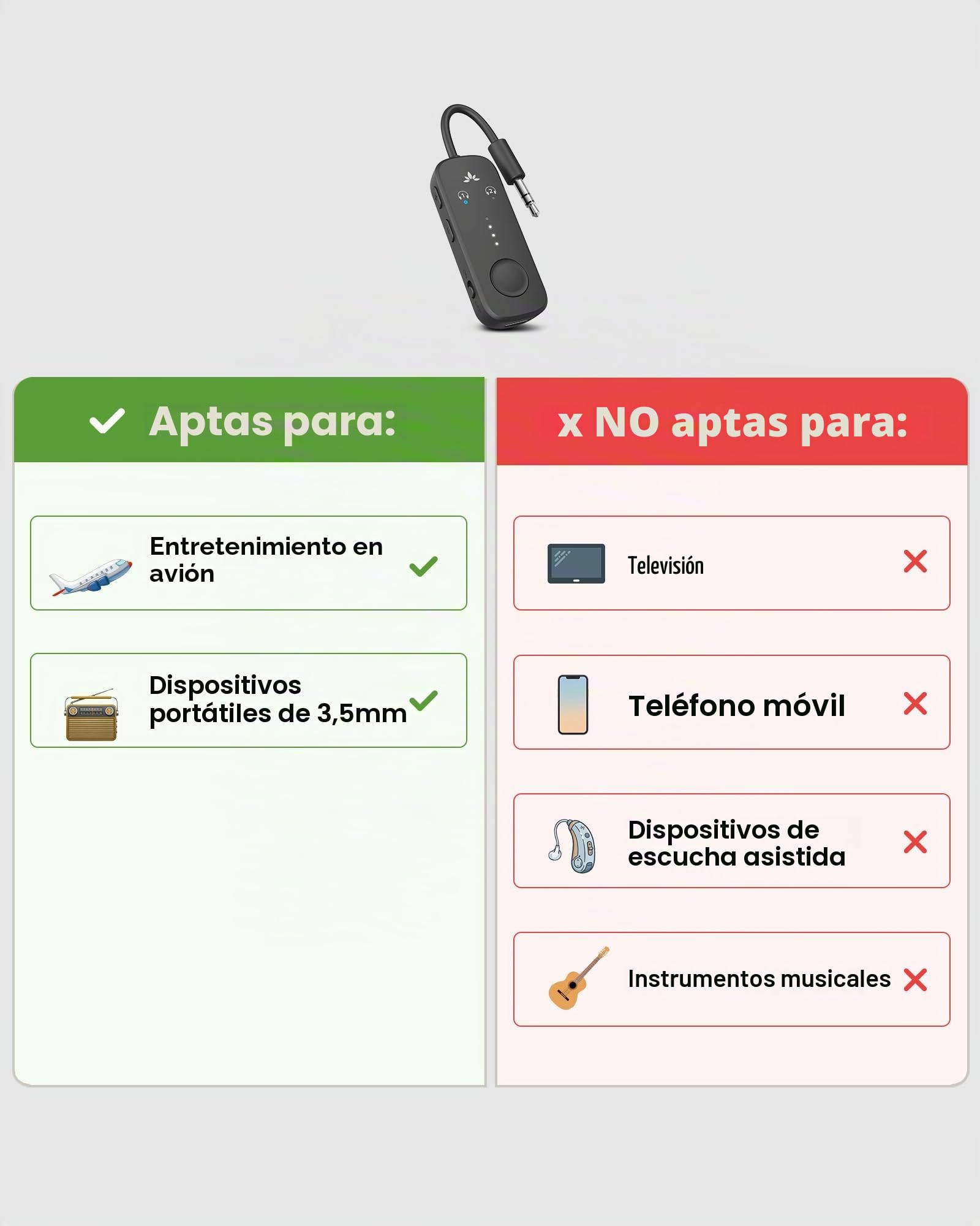 Avantree Relay – Adaptador Bluetooth 5.3 para Avión con Qualcomm aptX Adaptive, Compatible con 2 AirPods o Auriculares, 20 h de Batería, Transmisor de Audio 3,5 Mm AUX para Viaje, Vuelo, Gimnasio