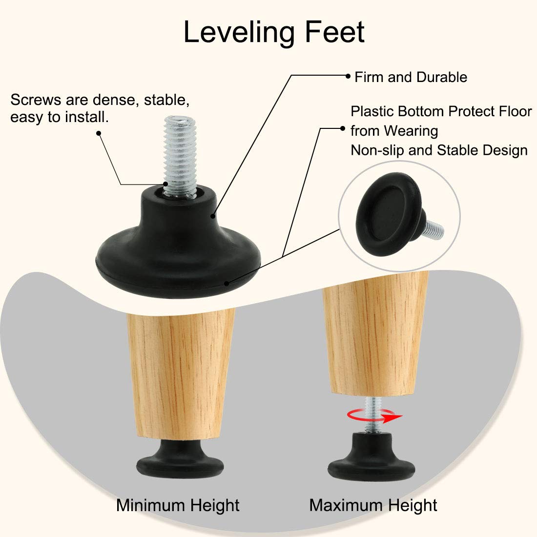Sourcingmap M8 x 18 x 38mm Furniture Leveling Feet Adjustable Leveler Floor Protector for Table Desk Leg 8 Pack - Image 4