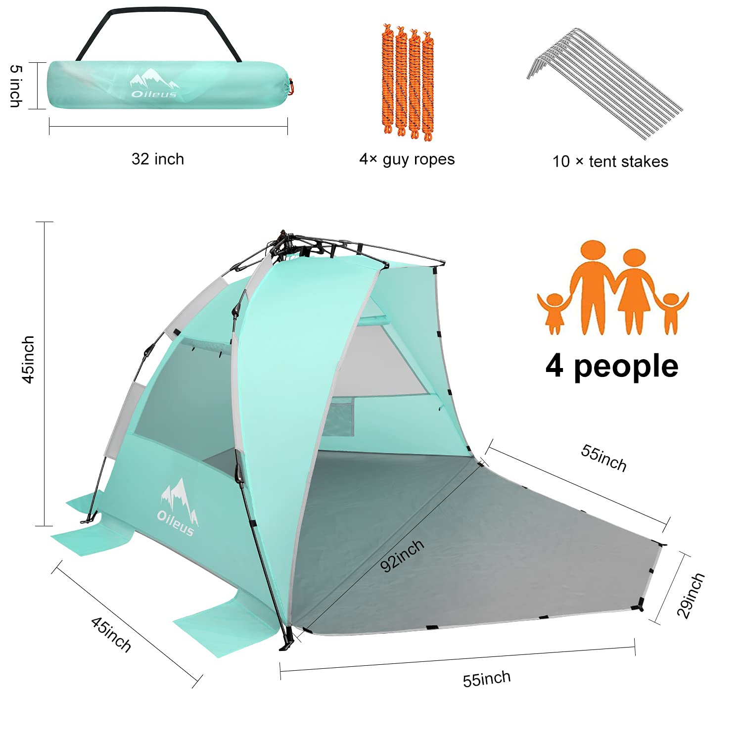 AUCT 11517 - $60 Oileus X-Large 4 Person Beach Tent Sun Shelter | Savannah Liquidation - View #2