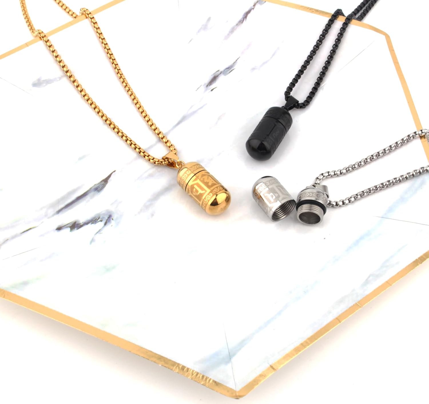 Tibetan Buddhist Meditation Stainless Steel Pendant Memorial Cremation Ash Pill Container Necklace 23.6+1.96" Chain - Image 6