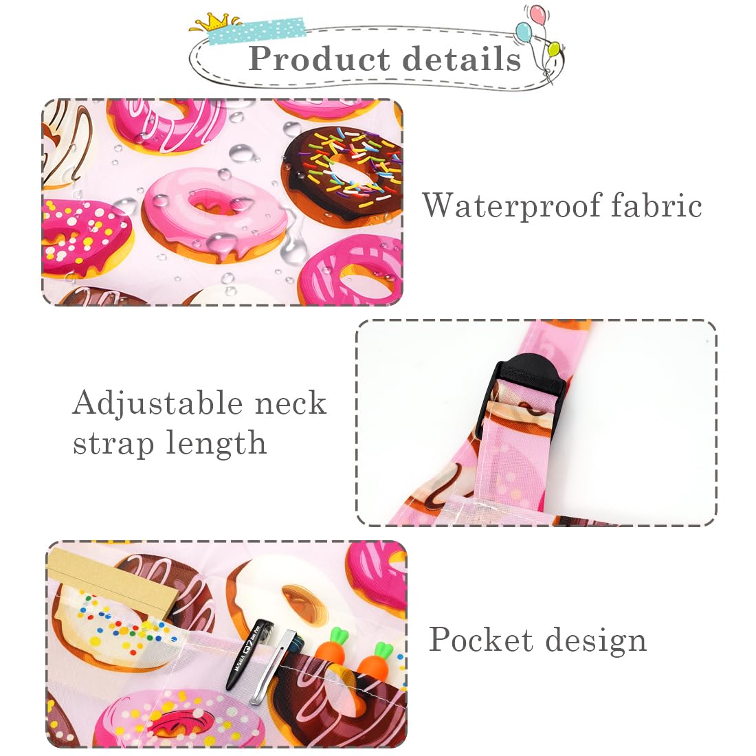 YeeHeen Kids Apron Children Artist Painting Smock Waterproof Art Apron with Pocket Doughnut Pink - Image 4